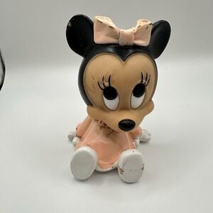 Vintage 1984 Disney Babies Minnie Mouse Pink Dress Rubber Squeaky Toy Figure